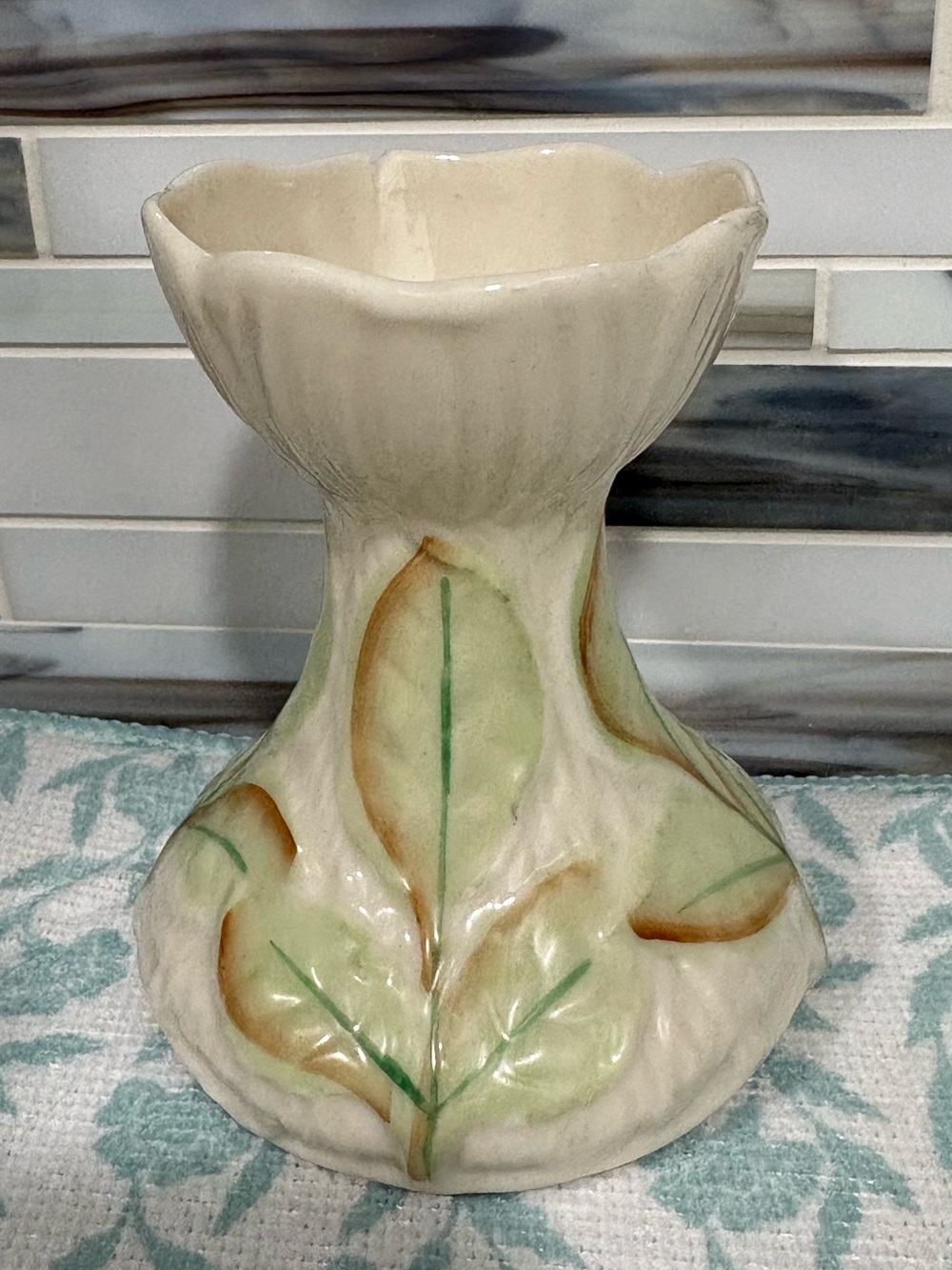 Belleek Vintage Ceramic Bud Vase with Leaf Motif